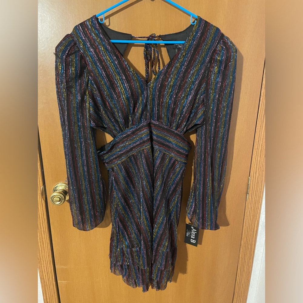 Alexa B Nites Rainbow Multicolor Cut Out Party Dress Size 10